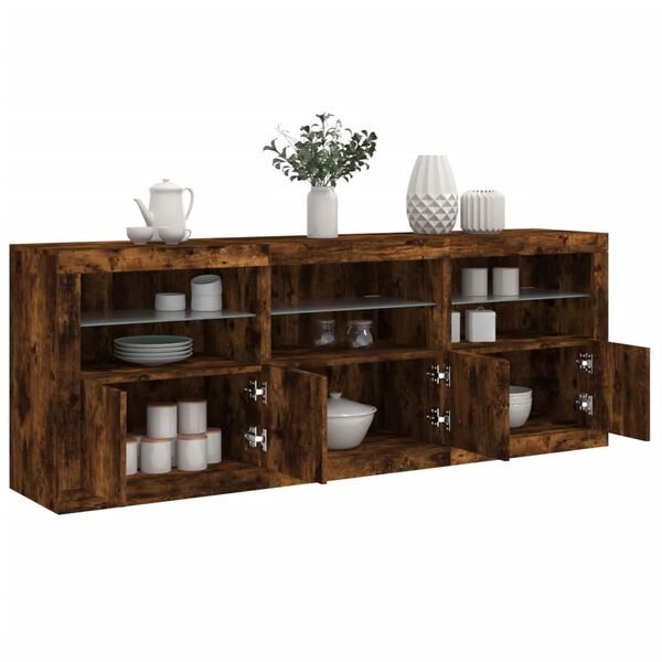 vidaXL Sideboard with LED Lights Smoked Oak 181.5x37x67 cm