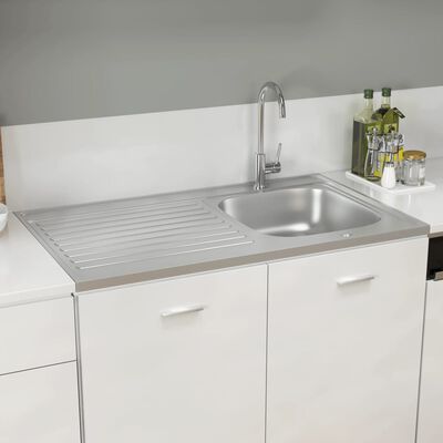 vidaXL Kitchen Sink with Drainer Set Silver 1000x600x155 mm Stainless Steel