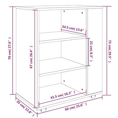 vidaXL Rolling Cabinet Grey Sonoma 60x35x75 cm Engineered Wood