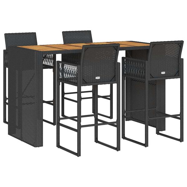 vidaXL 5 Piece Garden Bar Set without Cushions Black Poly Rattan Acacia