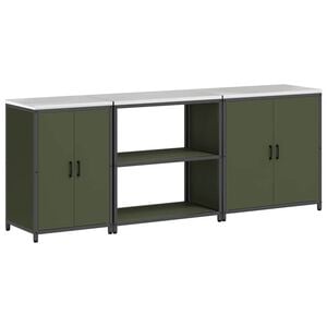 vidaXL Kitchen Storage Set with Shelf Other 3 pcs Olive Green Steel