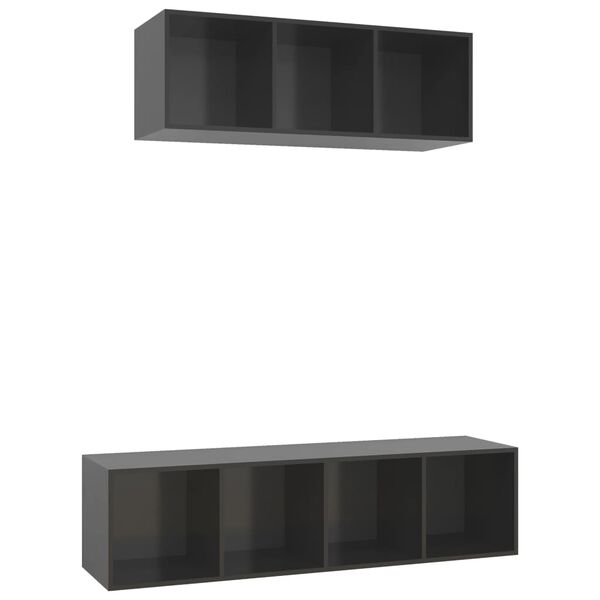 vidaXL 2 Piece TV Cabinet Set High Gloss Grey Engineered Wood