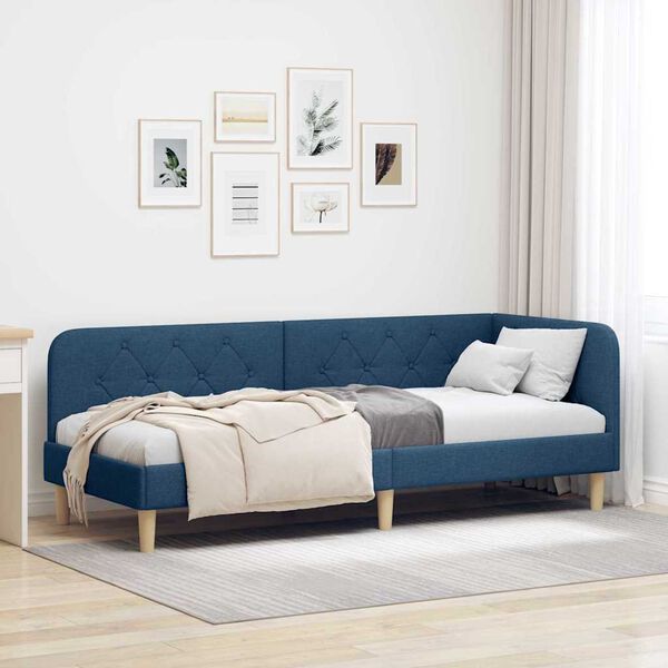 vidaXL Corner Bed Frame with Headboard Blue 80 x 200 cm Fabric