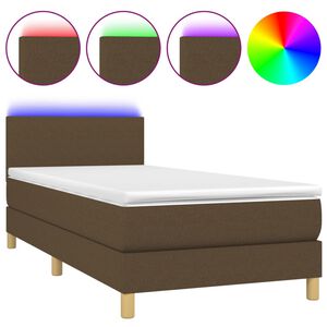 vidaXL Box Spring Bed with Mattress&LED Dark Brown 80x200cm Fabric