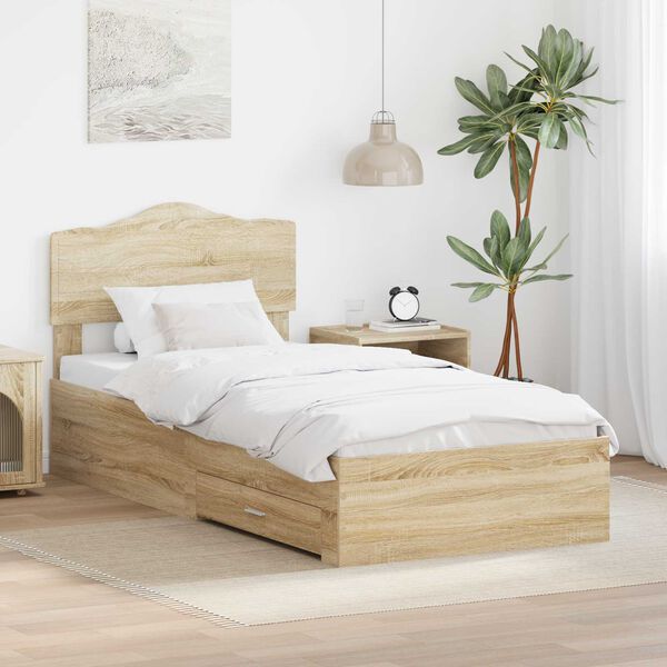 vidaXL Bed Frame with Headboard Sonoma Oak 75 x 190 cm Engineered Wood