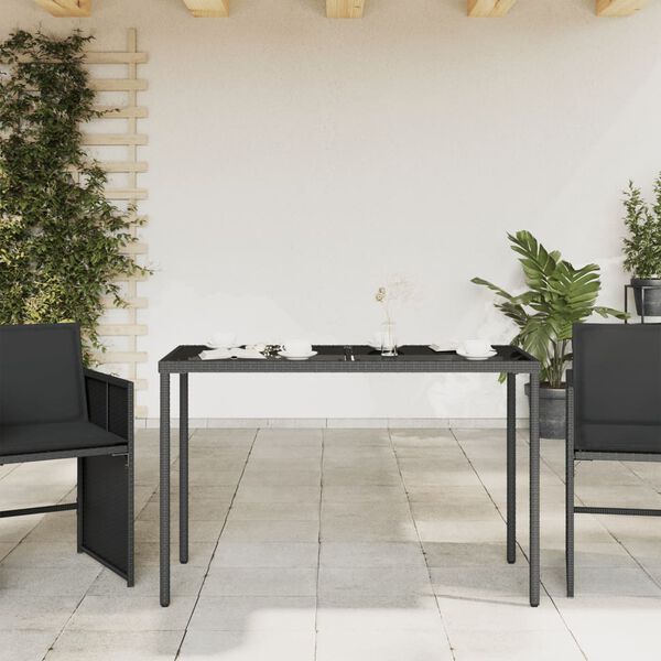 vidaXL Garden Table with Glass Top Black 115x54x74 cm Poly Rattan