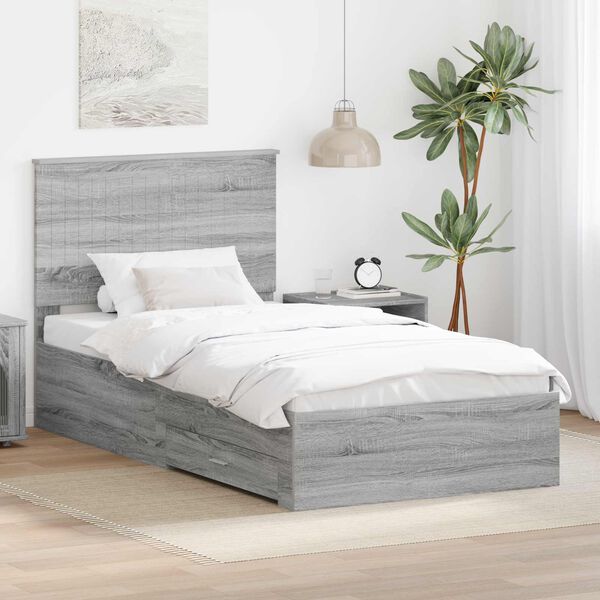 vidaXL Bed Frame with Drawer Grey Sonoma 100 x 200 cm Engineered Wood