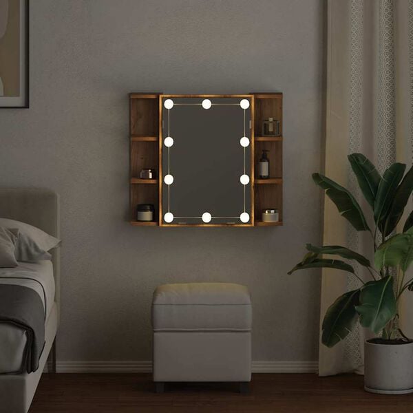 vidaXL Mirror Cabinet with LED Artisan Oak 70x16.5x60 cm
