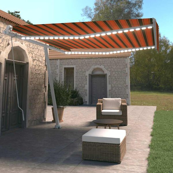 vidaXL Manual Retractable Awning with LED 400x350 cm Orange and Brown