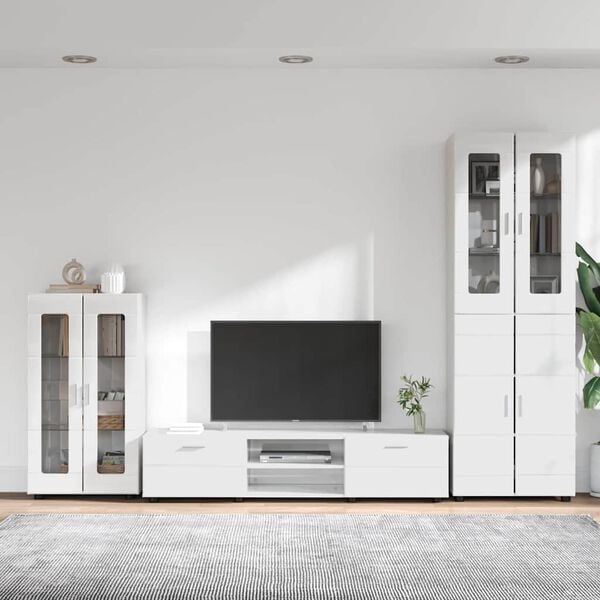vidaXL TV Cabinet Set with Drawer High Gloss White Engineered Wood