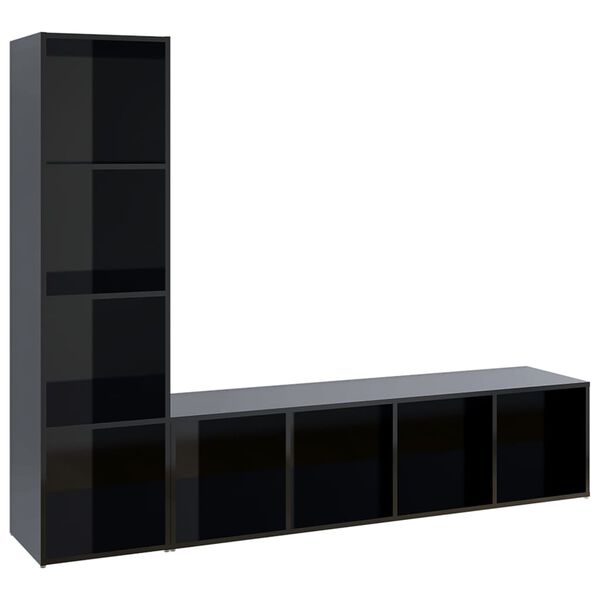vidaXL TV Cabinets 2 pcs High Gloss Black 142.5x35x36.5 cm Engineered Wood