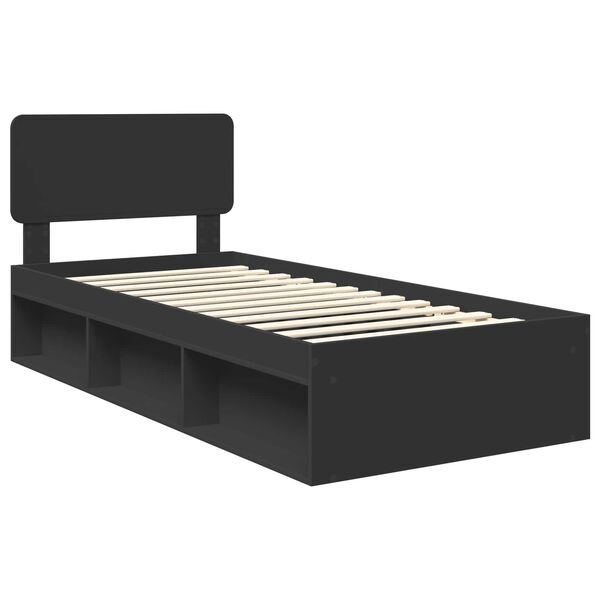 vidaXL Bed Frame with Headboard Black 100 x 200 cm Solid Pine Wood