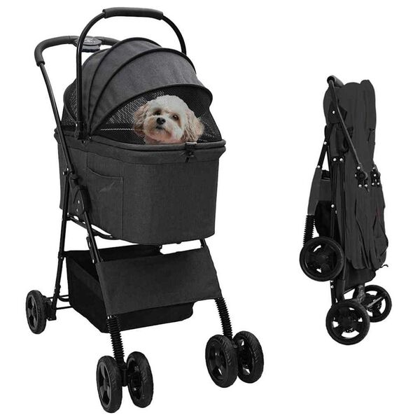 vidaXL Folding Pet Stroller Black 81 x 47 x 99 cm 600D Oxford fabric