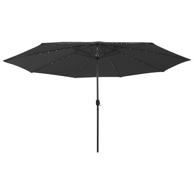 vidaXL Outdoor Parasol with LED Lights and Metal Pole 400 cm Black