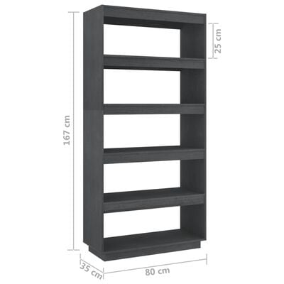 vidaXL Book Cabinet/Room Divider Grey 80x35x167 cm Solid Pinewood