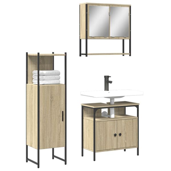 vidaXL 3 Piece Bathroom Furniture Set Sonoma Oak Engineered Wood