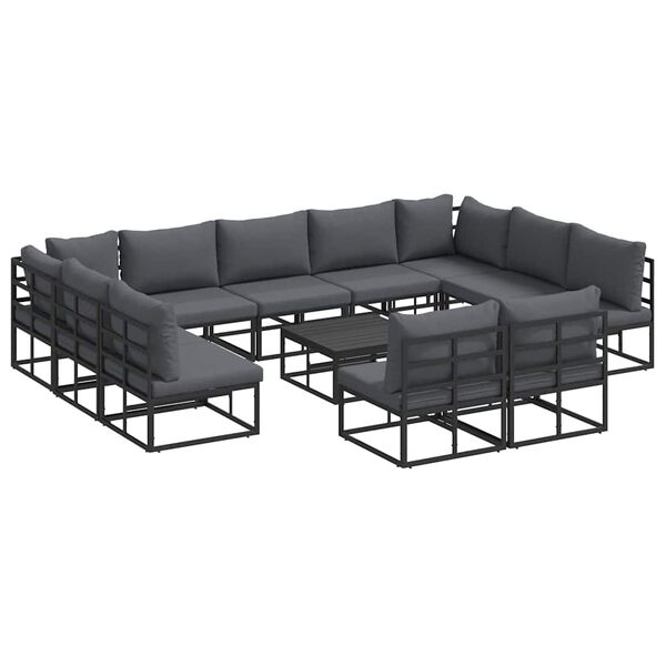 vidaXL Garden Sofa Set with Cushion 12 pcs Black Aluminium