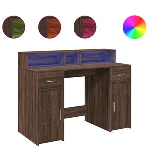 vidaXL Desk with LED Lights Brown Oak 120x55x91 cm Engineered Wood