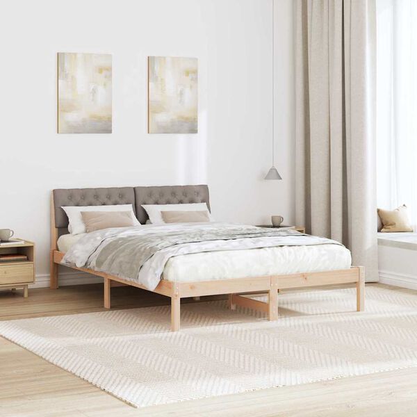 vidaXL Bed frame Brown and taupe 140 x 200 cm Solid pine wood