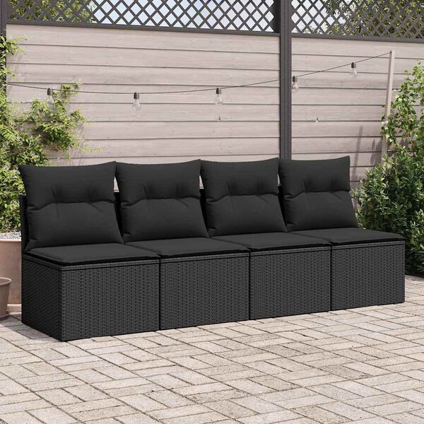 vidaXL 2 Piece Garden Sofa Set with Cushions Black Poly Rattan Acacia