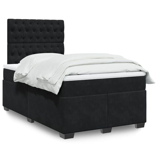 vidaXL Box Spring Bed with Mattress Black 120x190 cm Small Double Velvet