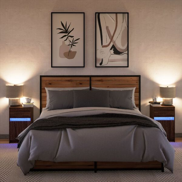vidaXL Bedside Cabinets with LED Lights 2 pcs Brown Oak Engineered Wood
