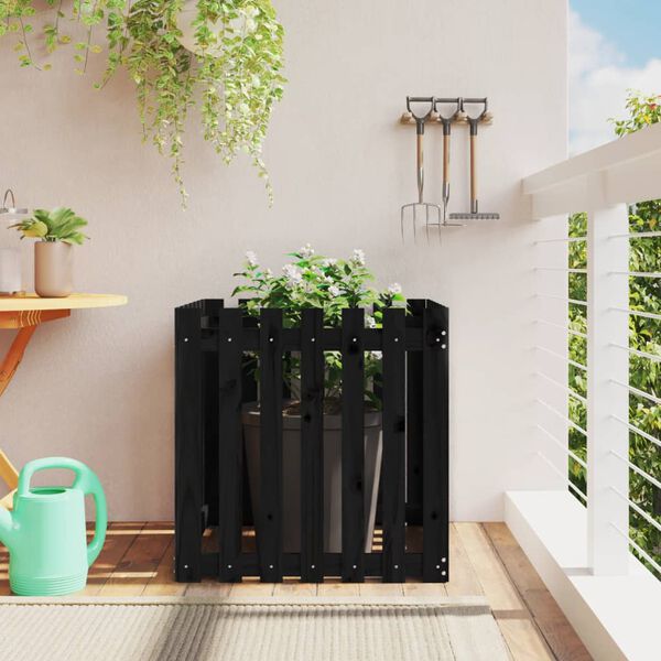 vidaXL Garden Planter with Fence Design Black 70x70x70 cm Solid Wood Pine