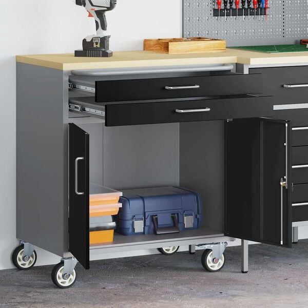 vidaXL Workshop Bench with Drawer Black and Grey 75 x 45 x 85 cm