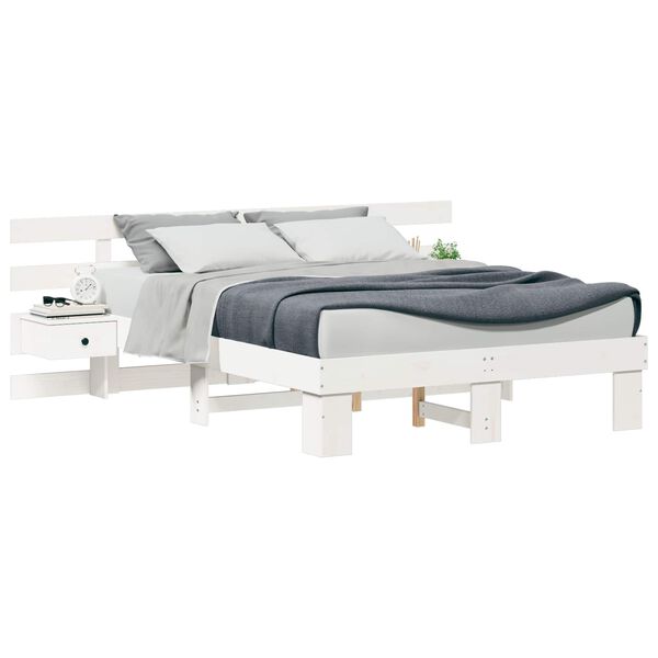vidaXL Bed Frame with Headboard White 135 x 190 cm Solid Pine Wood