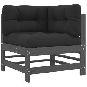 vidaXL Corner Sofa with Cushions Grey Solid Wood Pine