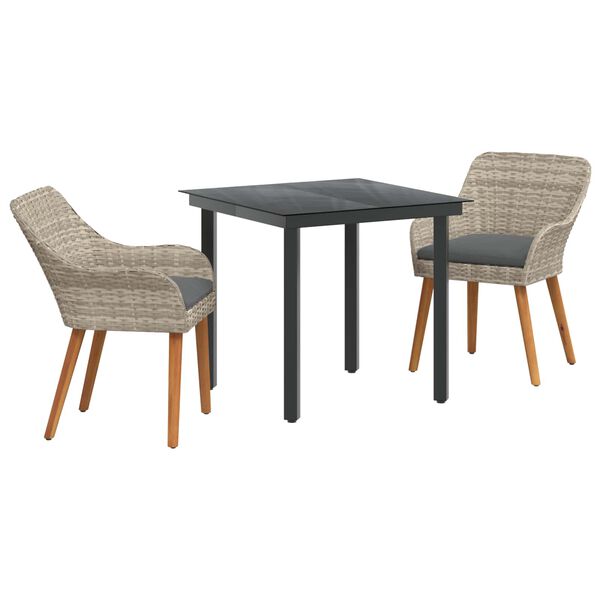 vidaXL Garden Dining Set with Cushion 3 pcs Light Grey Poly Rattan
