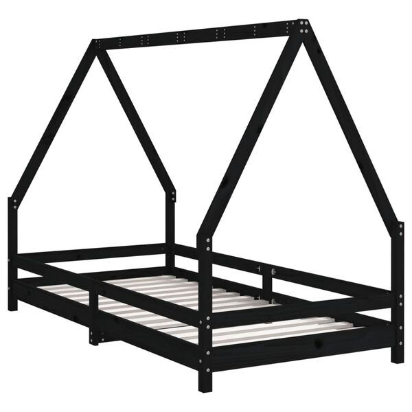 vidaXL Kids Bed Frame Black 90x190 cm Solid Wood Pine