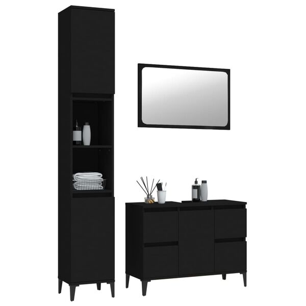 vidaXL 3 Piece Bathroom Furniture Set Black Engineered Wood