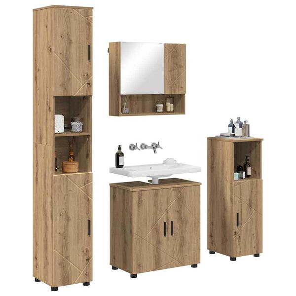 vidaXL Bathroom Furniture Set Wall-mounted with Door 4 pcs Artisan Oak
