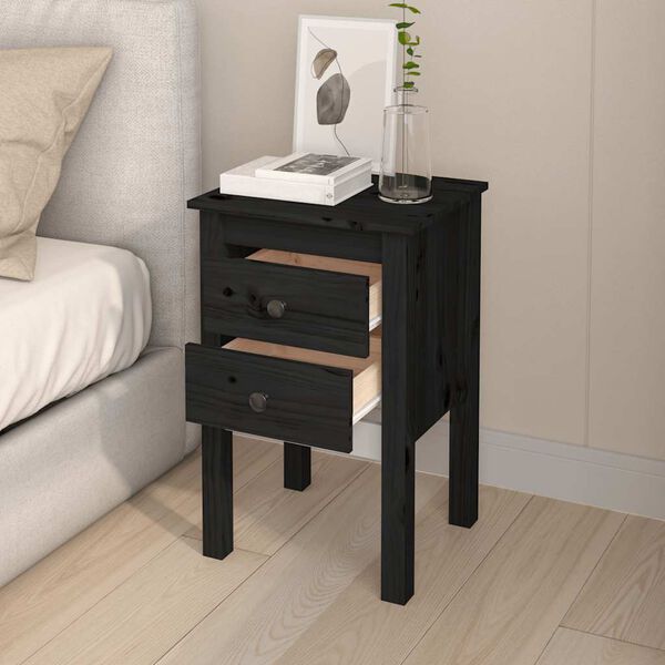 vidaXL Bedside Cabinets 2 pcs Black 40x35x61.5 cm Solid Wood Pine