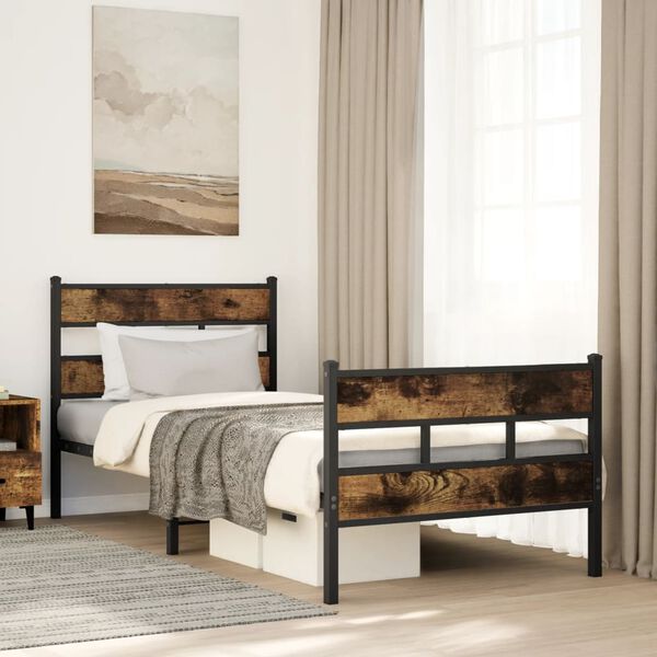 vidaXL Metal Bed Frame without Mattress Smoked Oak 80x200 cm