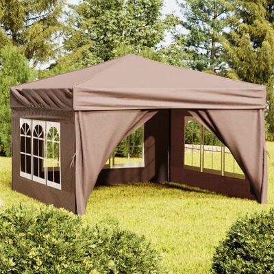 vidaXL Folding Party Tent with Sidewalls Taupe 3x3 m