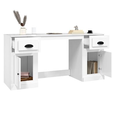 vidaXL Desk with Cabinet High Gloss White Engineered Wood