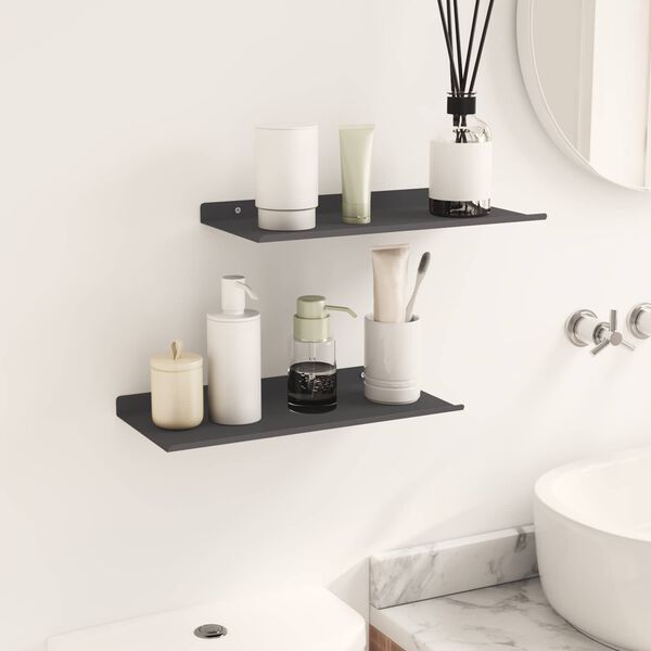 vidaXL Wall Shelf with Shelf 2 pcs Black 40 x 17.5 x 2.5 cm