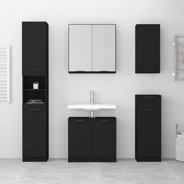 vidaXL Bathroom Cabinet Black 64.5x33.5x59 cm Engineered Wood
