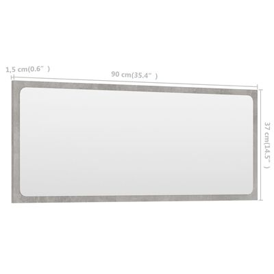 vidaXL Bathroom Mirror Concrete Grey 90x1.5x37 cm Engineered Wood