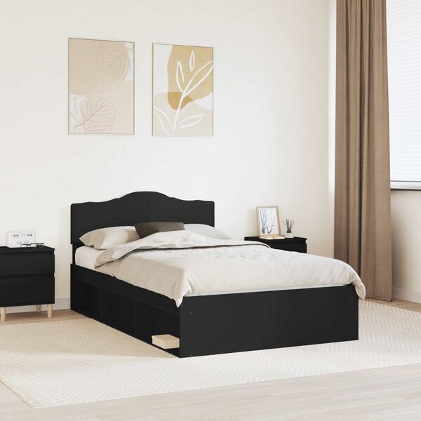 vidaXL Bed Frame with Headboard Black 120 x 190 cm Solid Pine Wood