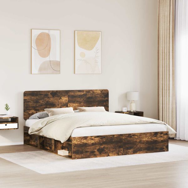 vidaXL Bed Frame Smoked Oak 180 x 200 cm Solid Pine Wood