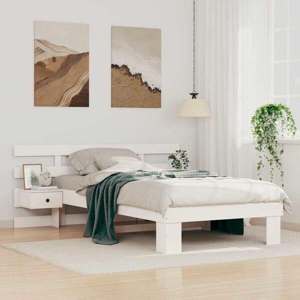 vidaXL Bed Frame with Headboard White 100 x 200 cm Solid Pine Wood