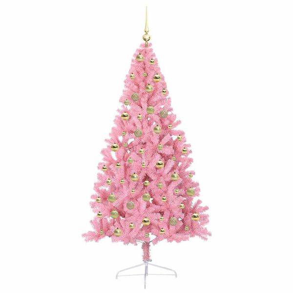vidaXL Artificial Pre-lit Christmas Tree with 300 LEDs Pink 180 cm PVC