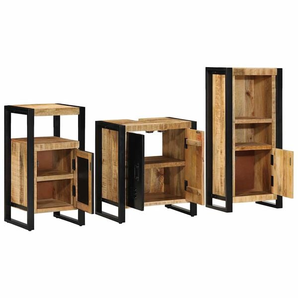 vidaXL Bathroom Furniture Set 3 pcs Brown and Black Solid Mango Wood