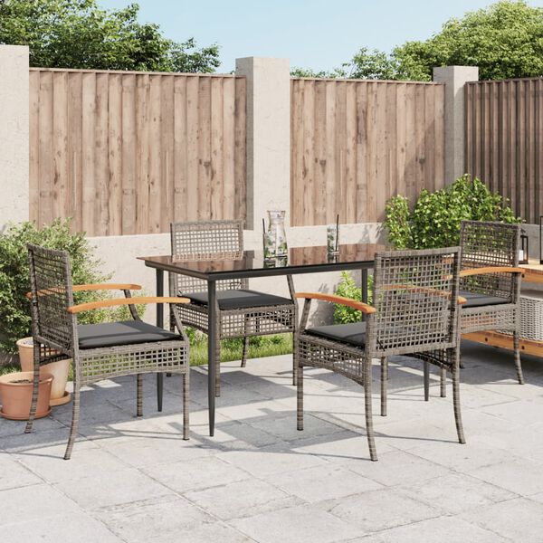 vidaXL 5 Piece Garden Dining Set with Cushions Grey Poly Rattan