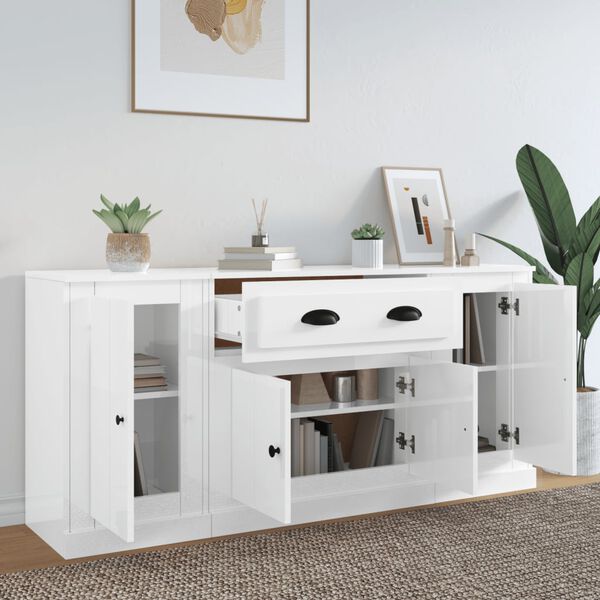 vidaXL Sideboards 3 pcs High Gloss White Engineered Wood