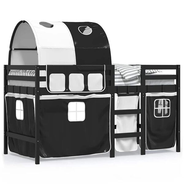 vidaXL Kids' Loft Bed with Tunnel without Mattress White&Black 90x190 cm Single
