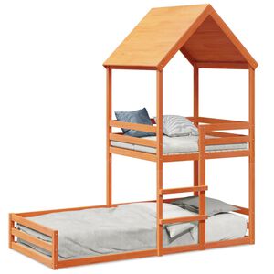 vidaXL Bunk Bed with Roof Wax Brown 90x190 cm Solid Wood Pine